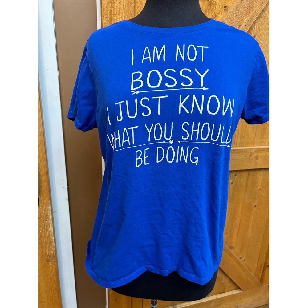 BOSSY Women's Medium Blue T Shirt Tee EUC
